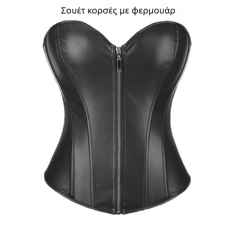 Κορσές PU δερμάτινος με φερμουάρ, στενή γραμμή, ψαροκόκαλα, χωρίς ιμάντες, για νυχτερινό κλαμπ και παράσταση