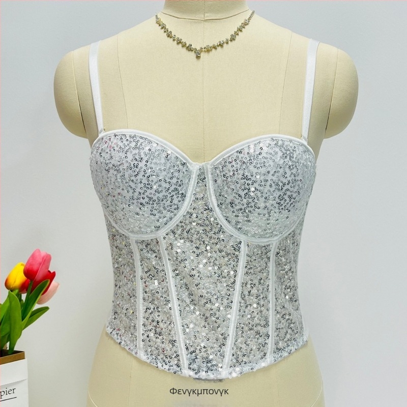 Τοπ σωλήνας με γραμμή μέσης, ριβές και παγιέτες – διάτρητο ύφασμα, αποσπώμενες διπλές τιράντες