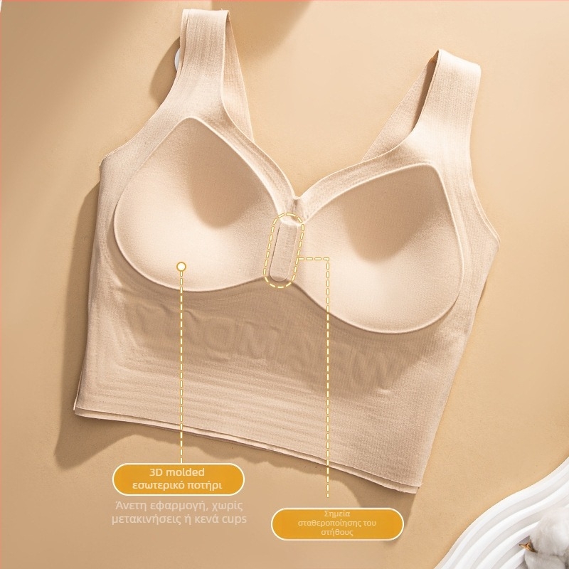 Γυναικείο bralette με καλούπι 3/4, διαμορφωμένη чашα (πάνω λεπτή, κάτω παχύτερη), σταθερά ιμάντες, ύφασμα νάιλον με επένδυση από σπάνξ 30–50%, όμορφος σχεδιασμός στην πλάτη, κυκλοφορία φθινοπωρινή 2025