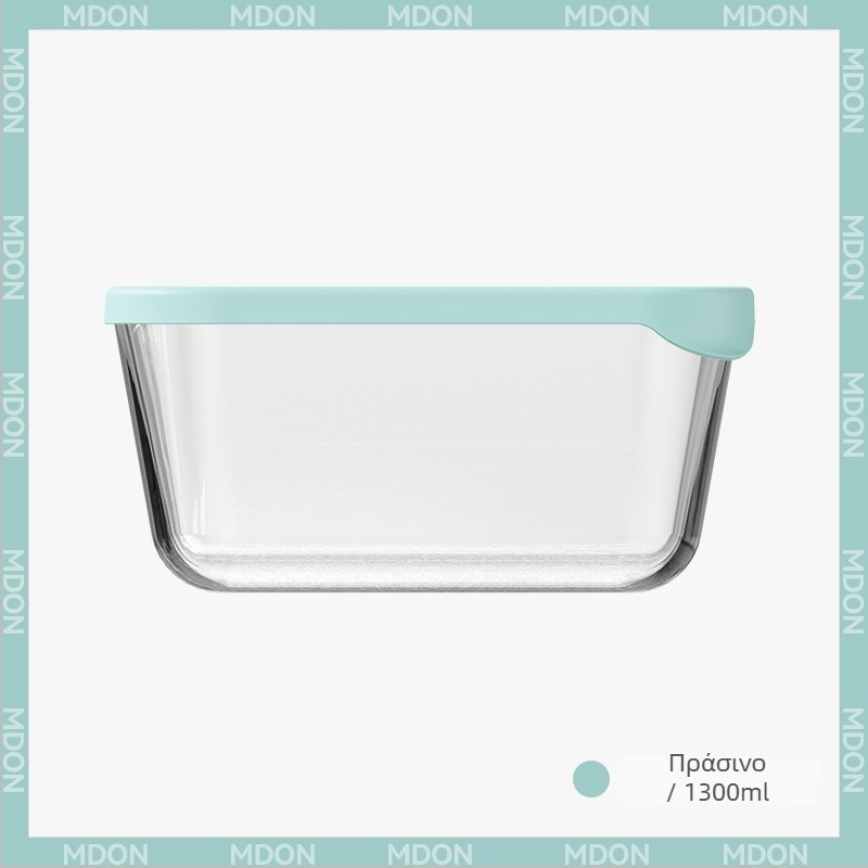 Δοχείο από γυαλί υψηλής αντοχής (βοροσιλικό), ορθογώνιο, κατάλληλο για φούρνο μικροκυμάτων, σφραγισμένο για τη διατήρηση φρεσκάδας, χωρητικότητας 1-2 L