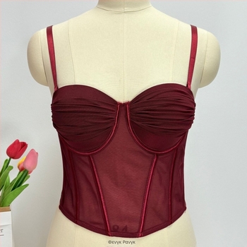 Τοπ από δίχτυ με Push-Up, αποσπώμενες τιράντες, πίσω τέσσερις σειρές αγκίστρων, 1/2 κάψες, λεπτές φόρμες