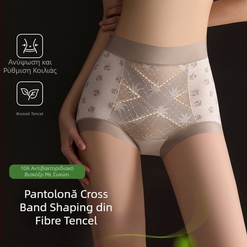 Lyocell γυναικείο boxer briefs με ψηλή μέση, ζακάρ διασταυρούμενο λουρί και δαντέλα, σηκώνει τους γλουτούς και σφίγγει την κοιλιά