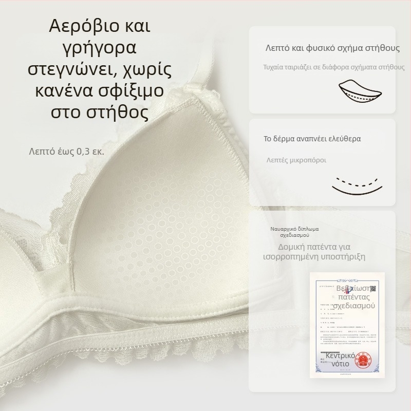 Σουτιέν με τρίγωνες cups, λεπτό φορμαρισμένο σχέδιο, δαντέλα, σταθεροί διπλοί ιμάντες