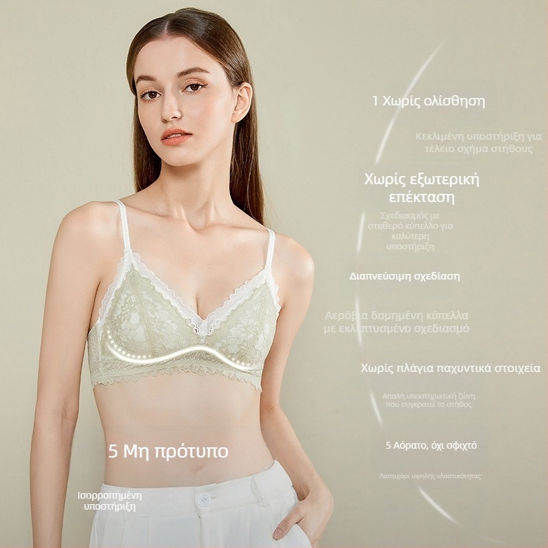 Σουτιέν με τρίγωνες cups, λεπτό φορμαρισμένο σχέδιο, δαντέλα, σταθεροί διπλοί ιμάντες