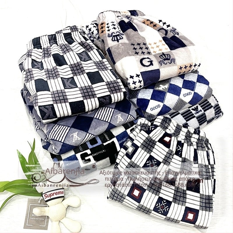 Ανδρικά παντελόνια πυτζάμας από φλανέλ, 100% πολυεστέρα, παχύ ύφασμα 201-250 γρ/μ2, κατάλληλα για χειμώνα και φθινόπωρο.