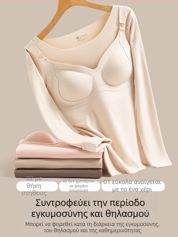 Μaternity nursing top με άνοιγμα για θήλασμο, φθινοπωρινό/χειμερινό παχύ θερμικό ύφασμα, στενή γραμμή, 3/4 μανίκια, στρογγυλός λαιμός, πολυεστέρας