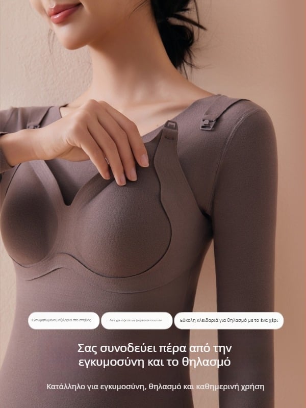 Μaternity nursing top με άνοιγμα για θήλασμο, φθινοπωρινό/χειμερινό παχύ θερμικό ύφασμα, στενή γραμμή, 3/4 μανίκια, στρογγυλός λαιμός, πολυεστέρας