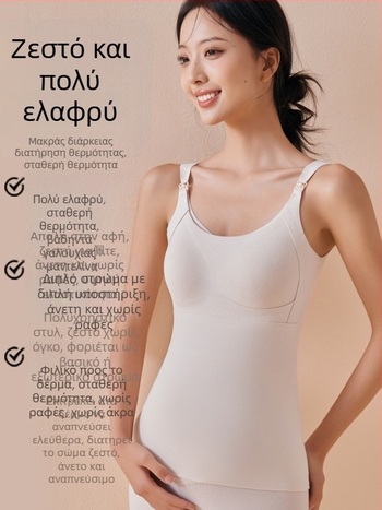 Γυναικείο τοπ θηλασμού για τον χειμώνα μετά τον τοκετό, με επένδυση για το στήθος, χωρίς σουτιέν, εφαρμοστό στυλ, στρογγυλό λαιμό, μεσαίου μήκους