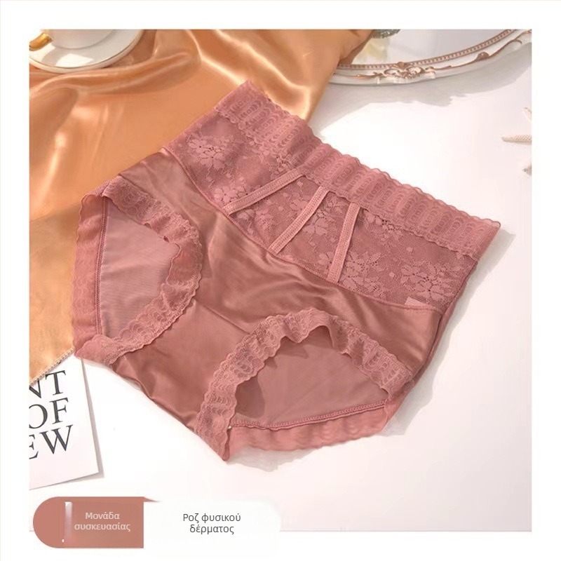 Γυναικεία εσώρουχα με ψηλόμεση γραμμή και δαντέλα για shaping, διαπνοή νάιλον, φλοράλ μοτίο, καβάλος από βαμβάκι