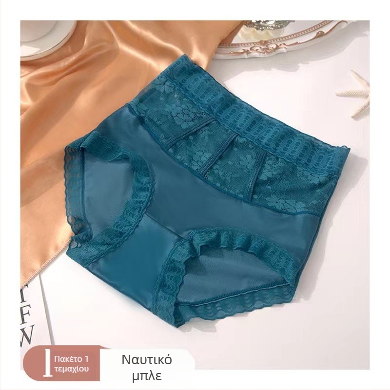 Γυναικεία εσώρουχα με ψηλόμεση γραμμή και δαντέλα για shaping, διαπνοή νάιλον, φλοράλ μοτίο, καβάλος από βαμβάκι