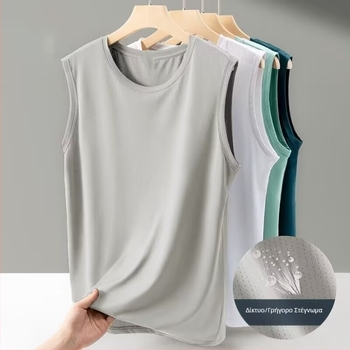 Ανδρικό Ice Silk Tank Top – χαλαρή εφαρμογή για το καλοκαίρι, στρογγυλός λαιμός, 95–100% πολυεστέρας, μεσαίο βάρος 161–180 g/m², νεανικό στυλ