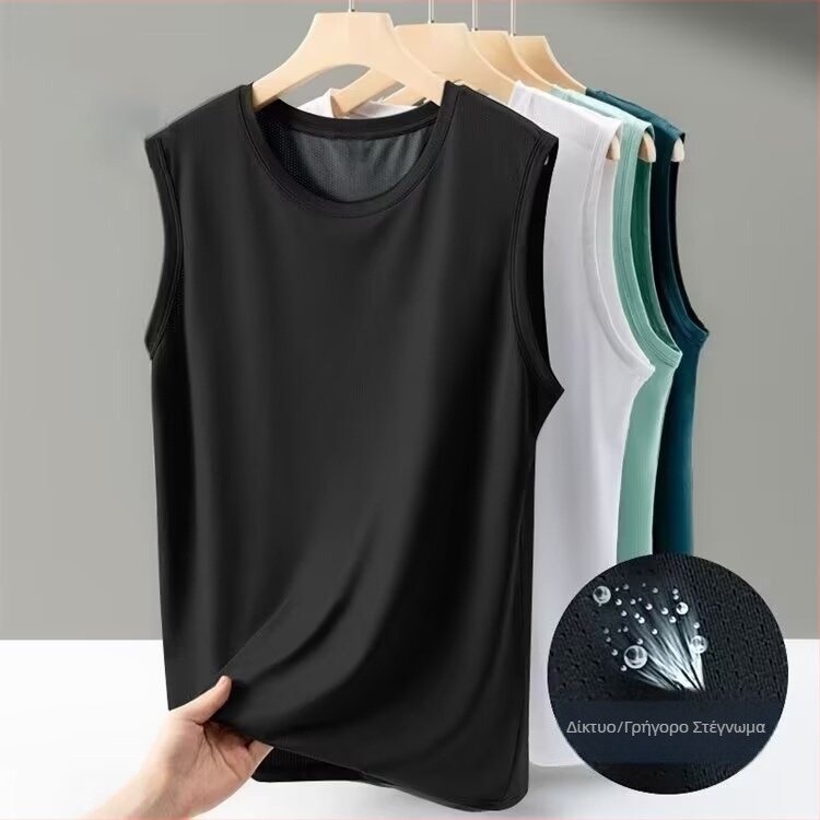Ανδρικό Ice Silk Tank Top – χαλαρή εφαρμογή για το καλοκαίρι, στρογγυλός λαιμός, 95–100% πολυεστέρας, μεσαίο βάρος 161–180 g/m², νεανικό στυλ