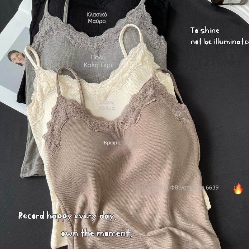 Βαμβακερό τοπ με V-λαιμό, επένδυση για το στήθος, τιράντες τύπου τοπ, αφρώδες μαξιλάρι, 70–80% περιεκτικότητα σε βαμβάκι