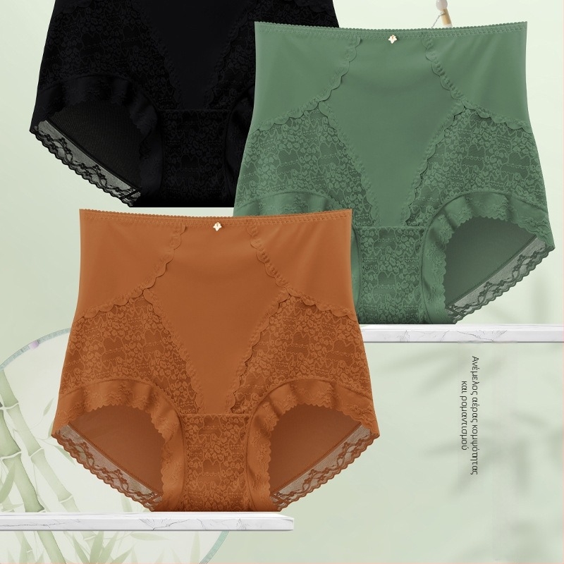 Δαντελένια γυναικεία εσώρουχα με ψηλή μέση, έλεγχο κοιλιάς και ανύψωση γλουτών; πλεκτή δαντέλα από νάιλον, επένδυση καβάλου από βισκόζη, νήμα 31–40d