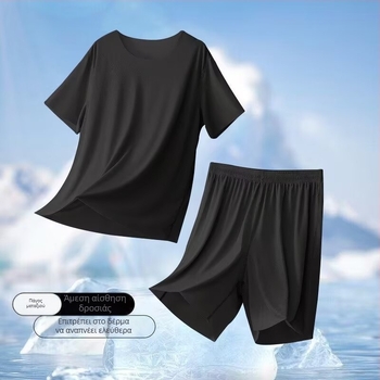 Ανδρικές πιτζάμες από Modal με Ice Silk, καλοκαιρινές κοντομάνικες, σετ οικιακής χρήσης για εφήβους, ελαφρύς, casual στυλ