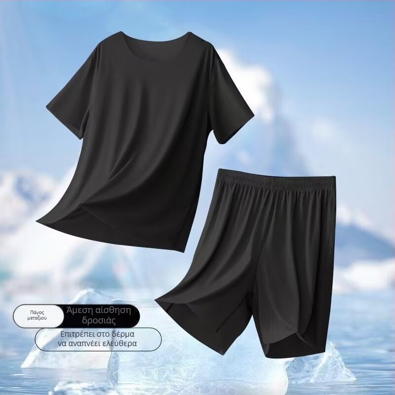 Ανδρικές πιτζάμες από Modal με Ice Silk, καλοκαιρινές κοντομάνικες, σετ οικιακής χρήσης για εφήβους, ελαφρύς, casual στυλ