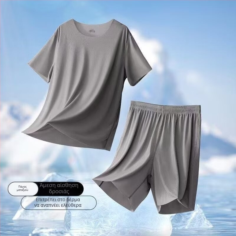 Ανδρικές πιτζάμες από Modal με Ice Silk, καλοκαιρινές κοντομάνικες, σετ οικιακής χρήσης για εφήβους, ελαφρύς, casual στυλ