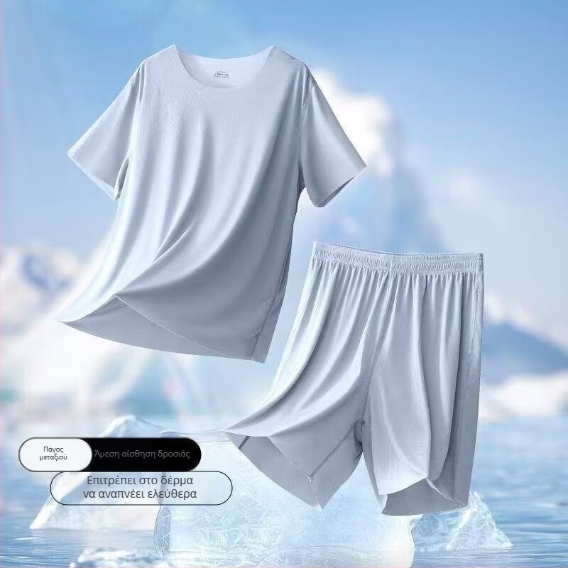 Ανδρικές πιτζάμες από Modal με Ice Silk, καλοκαιρινές κοντομάνικες, σετ οικιακής χρήσης για εφήβους, ελαφρύς, casual στυλ