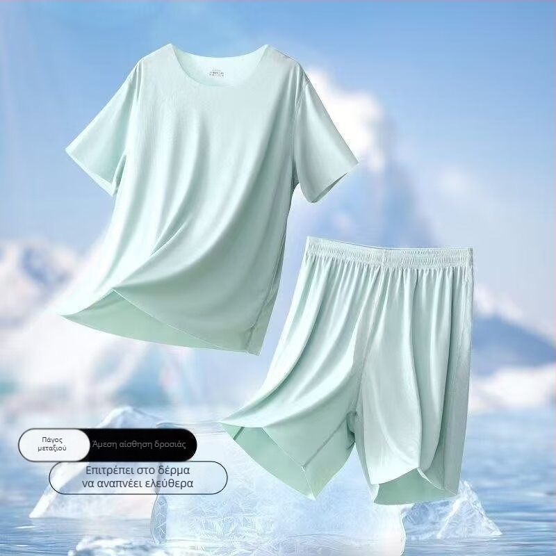 Ανδρικές πιτζάμες από Modal με Ice Silk, καλοκαιρινές κοντομάνικες, σετ οικιακής χρήσης για εφήβους, ελαφρύς, casual στυλ