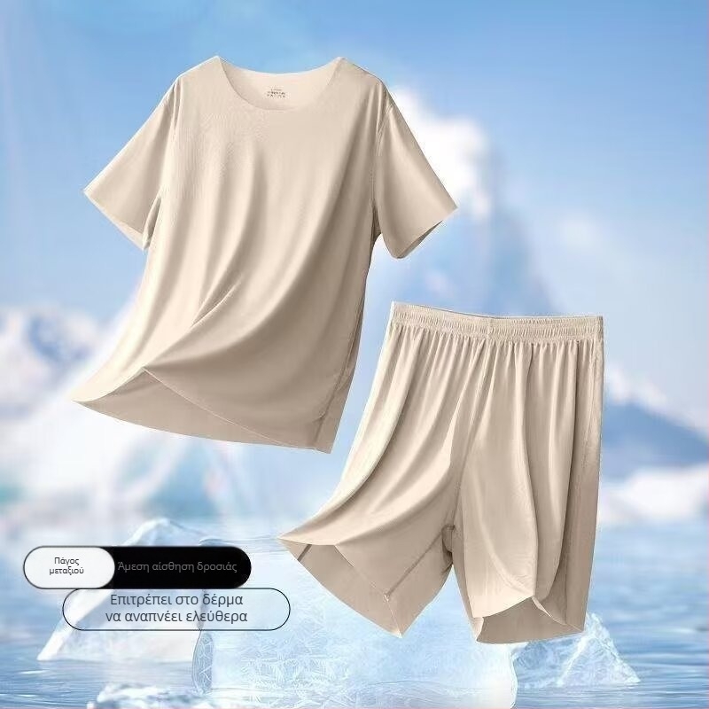 Ανδρικές πιτζάμες από Modal με Ice Silk, καλοκαιρινές κοντομάνικες, σετ οικιακής χρήσης για εφήβους, ελαφρύς, casual στυλ