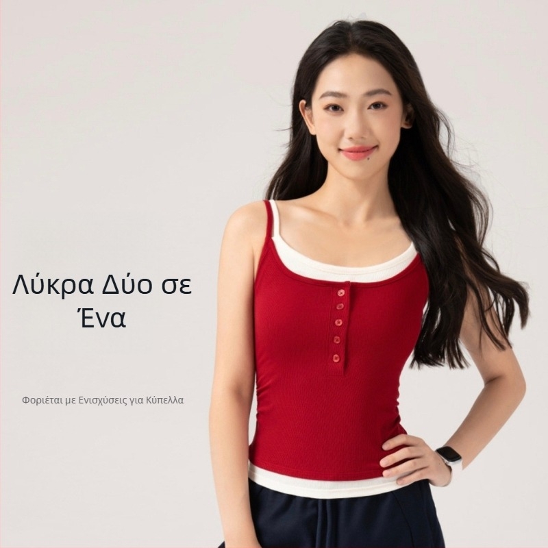 2025 άνοιξη/καλοκαίρι: Camisole από modal χωρίς άνθρακα με χρωματικό μπλοκ, ενσωματωμένες cups και τιράντες με κουμπιά, bustier στυλ, δύο τεμάχια