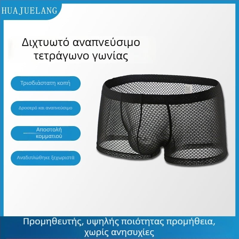 Ανδρικά μποξεράκια από πολυεστέρα, διαπνέουσα διχτυωτή ύφανση, με χαμηλό μέσο, 70-80% πολυεστέρας, Τύπος C / Αόρατα