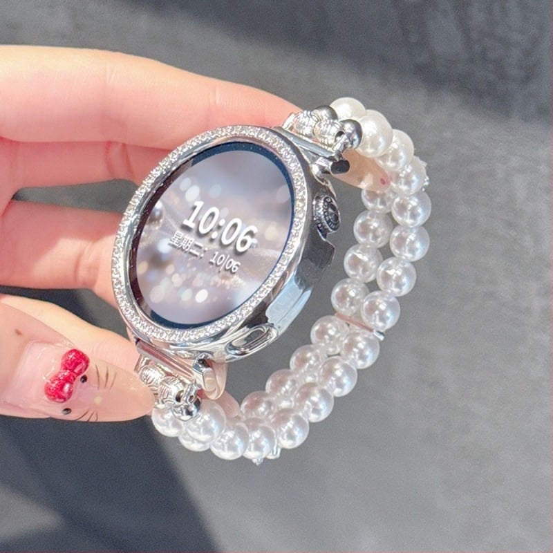 Λουρί ρολογιού από χάντρες με διπλό-σειρά μοτίβο λουλουδιού από μαργαριταράκια, συμβατός με Huawei GT6/GT5/GT5 Pro, 12 mm συνδετήρας, μοντέρνος σχεδιασμός