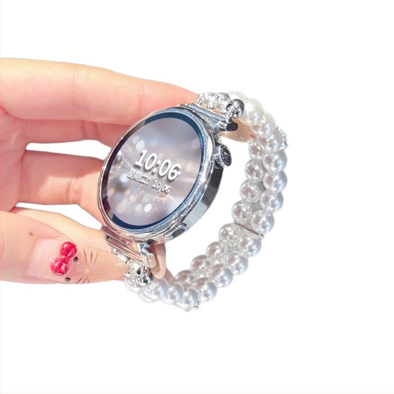 Λουρί ρολογιού από χάντρες με διπλό-σειρά μοτίβο λουλουδιού από μαργαριταράκια, συμβατός με Huawei GT6/GT5/GT5 Pro, 12 mm συνδετήρας, μοντέρνος σχεδιασμός