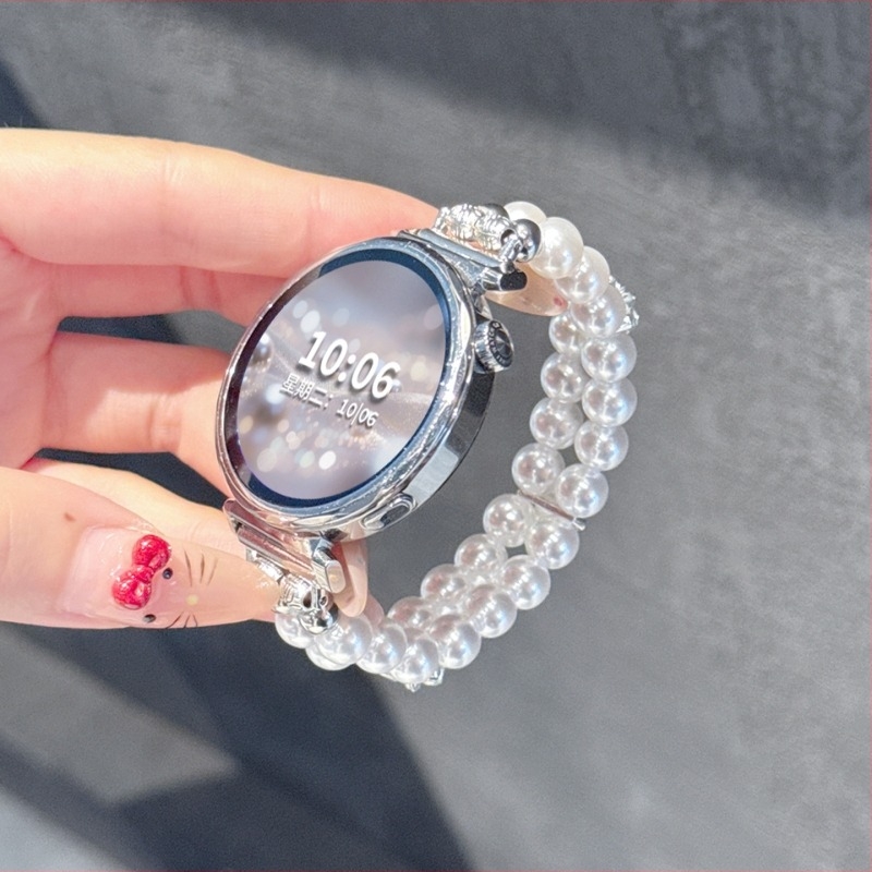 Λουρί ρολογιού από χάντρες με διπλό-σειρά μοτίβο λουλουδιού από μαργαριταράκια, συμβατός με Huawei GT6/GT5/GT5 Pro, 12 mm συνδετήρας, μοντέρνος σχεδιασμός