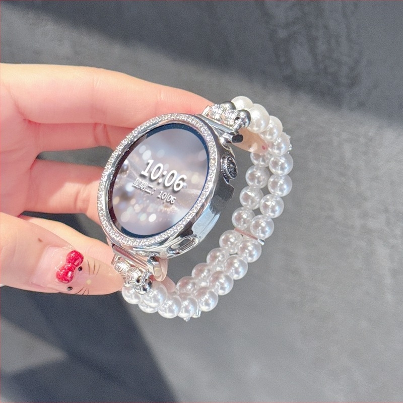 Λουρί ρολογιού από χάντρες με διπλό-σειρά μοτίβο λουλουδιού από μαργαριταράκια, συμβατός με Huawei GT6/GT5/GT5 Pro, 12 mm συνδετήρας, μοντέρνος σχεδιασμός