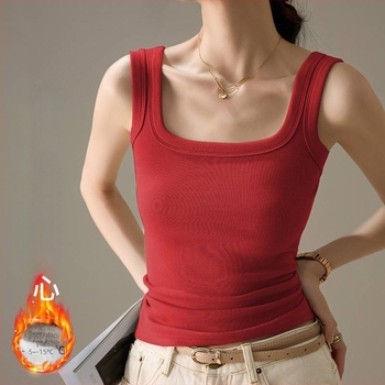 Γυναικείο γιλέκο από βισκόζη με φλις επένδυση, ζεστό, μονόστρωτο, τετράγωνος λαιμός