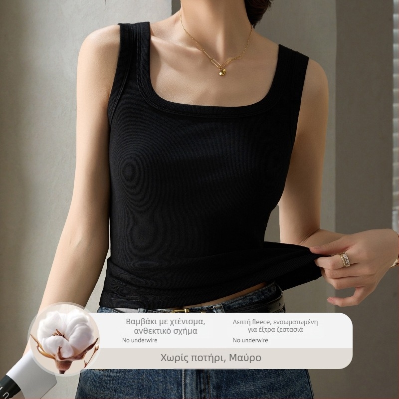 Γυναικείο γιλέκο από βισκόζη με φλις επένδυση, ζεστό, μονόστρωτο, τετράγωνος λαιμός