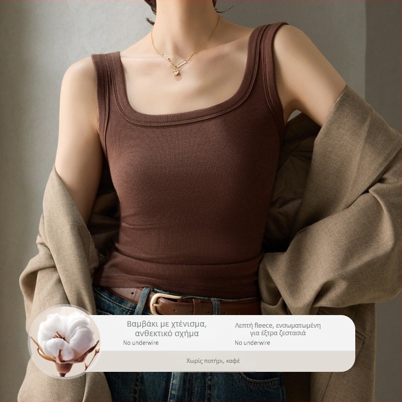 Γυναικείο γιλέκο από βισκόζη με φλις επένδυση, ζεστό, μονόστρωτο, τετράγωνος λαιμός