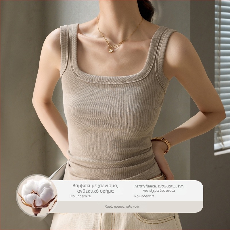 Γυναικείο γιλέκο από βισκόζη με φλις επένδυση, ζεστό, μονόστρωτο, τετράγωνος λαιμός