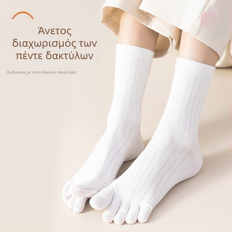 Γυναικείες κάλτσες με πέντε δάχτυλα, μεσαίου μήκους μέχρι γάμπα; Σύνθεση βαμβάκι-πολυεστέρας-σπάντεξ 64,4%/32,7%/2,9%; Αντιβακτηριακές, απορροφούν ιδρώτα, αποσμητικές, αντιτριβικές; Πλέξη με μία βελόνα