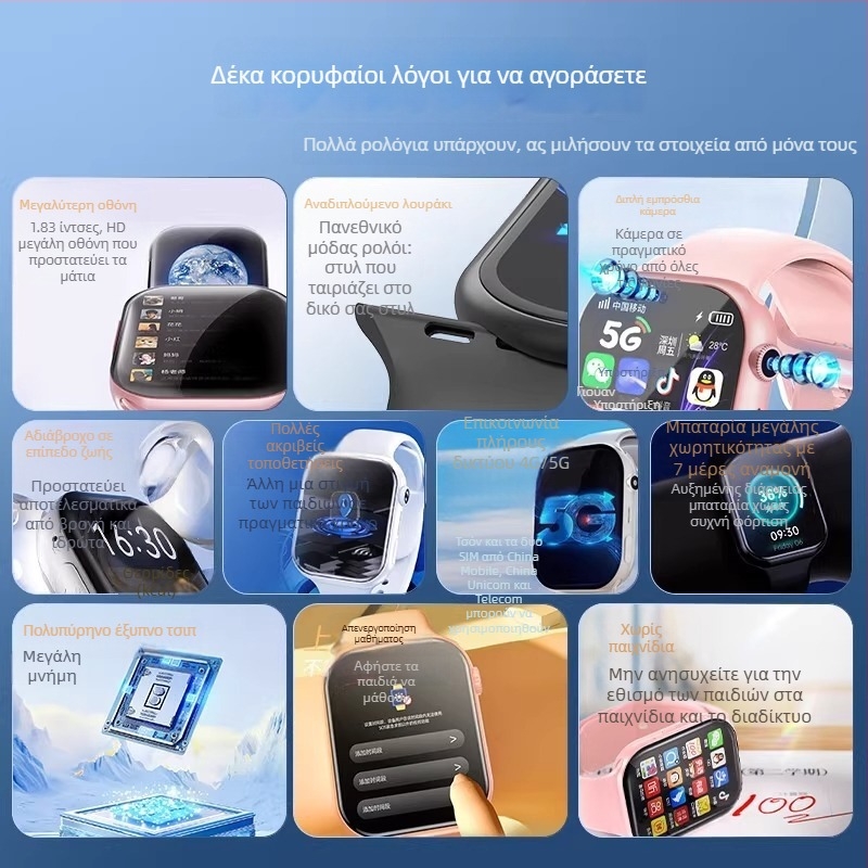Παιδικό 5G Smartwatch με SIM κάρτα, αδιάβροχο, εντοπισμός θέσης, κάμερα, μετρητής βημάτων, σιλικόνινο λουράκι