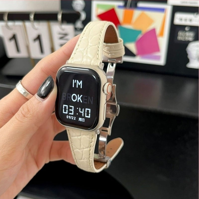 Ζώνη Apple Watch – δερμάτινο λουρί με μοτίβο κροκοδειλικού δέρματος, αγκράφα πεταλούδας, Hongshi, μοντέρνο στυλ, συμβατό με Apple Watch