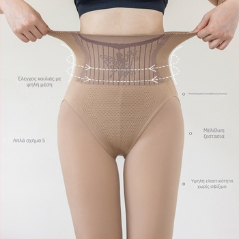 Γυναικείες ναϊλον καλτσες με υψηλή μέση για σμίλευση, μονόχρωμο σχέδιο, παχύτερο ύφασμα, πλήρους μήκους