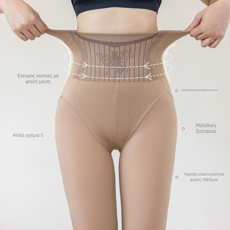 Γυναικείες ναϊλον καλτσες με υψηλή μέση για σμίλευση, μονόχρωμο σχέδιο, παχύτερο ύφασμα, πλήρους μήκους