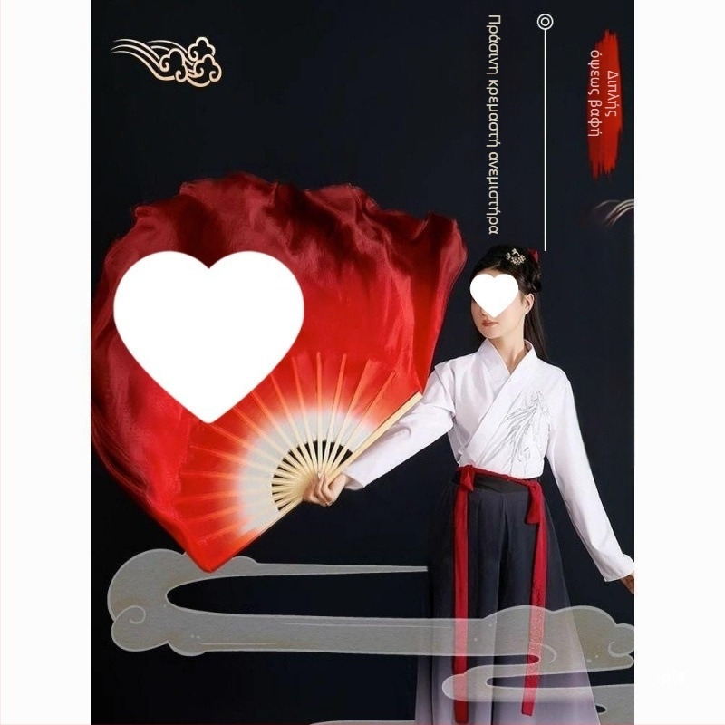 Φαν χορού από συνθετικό μετάξι, Yangko στυλ, διπλής όψης, κλασικός φαν χορού για τετράγωνο χορό