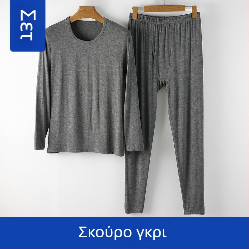 Ανδρικό σετ θερμικού εσωρούχου από βισκόζη, παχυνόμενο ύφασμα, πουλόβερ με στρογγυλό λαιμό, στενή εφαρμογή, 95% βισκόζη + 5% ελαστάν, βάρος 181-200 g/m²