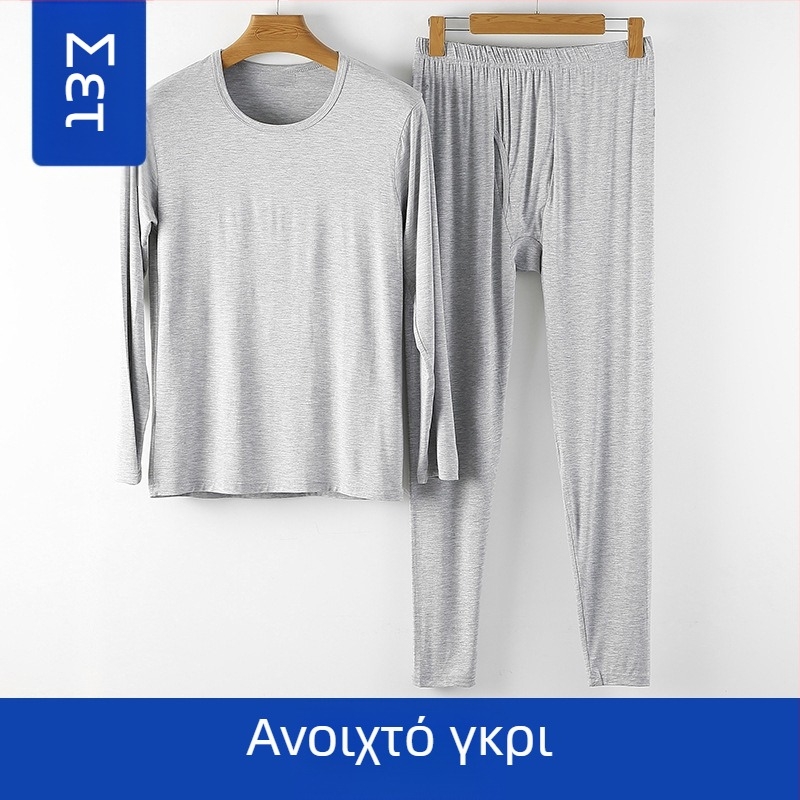 Ανδρικό σετ θερμικού εσωρούχου από βισκόζη, παχυνόμενο ύφασμα, πουλόβερ με στρογγυλό λαιμό, στενή εφαρμογή, 95% βισκόζη + 5% ελαστάν, βάρος 181-200 g/m²