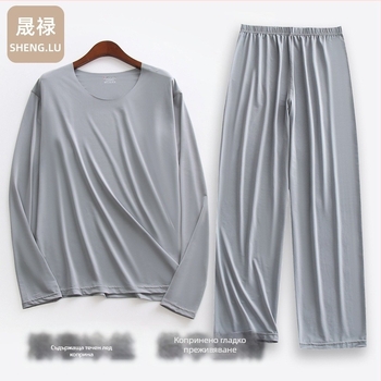 Σετ πιτζάμα Liquid Ice Silk: ultra-λεπτό, μακριά μανίκια, λαιμό crewneck, παντελόνια μέχρι το γόνατο, 90–95% πολυεστέρας