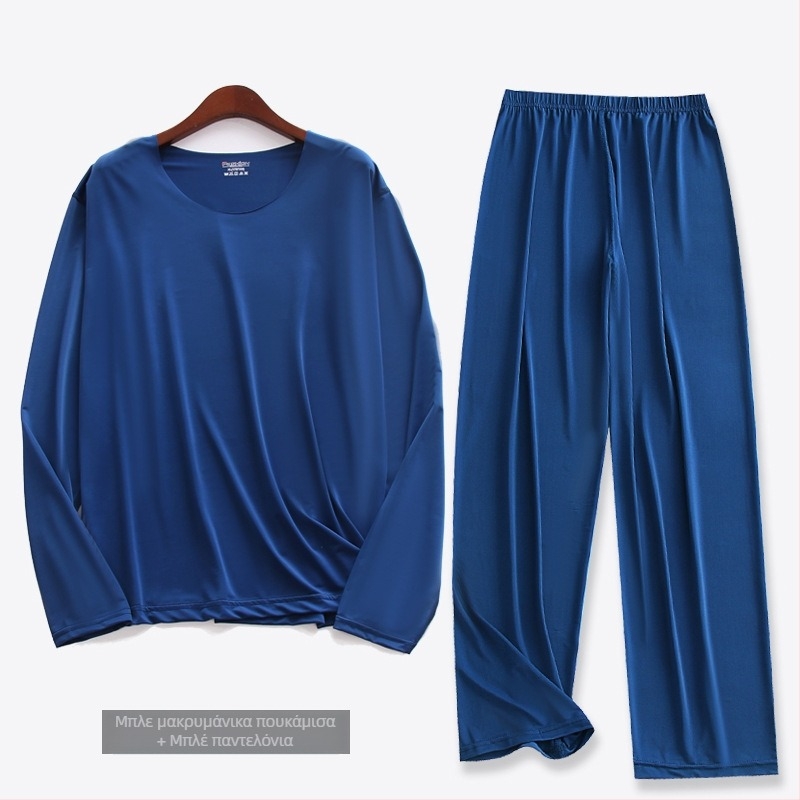 Σετ πιτζάμα Liquid Ice Silk: ultra-λεπτό, μακριά μανίκια, λαιμό crewneck, παντελόνια μέχρι το γόνατο, 90–95% πολυεστέρας