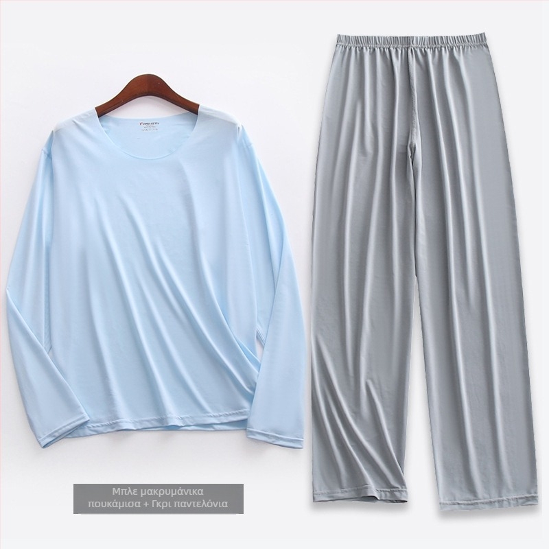 Σετ πιτζάμα Liquid Ice Silk: ultra-λεπτό, μακριά μανίκια, λαιμό crewneck, παντελόνια μέχρι το γόνατο, 90–95% πολυεστέρας
