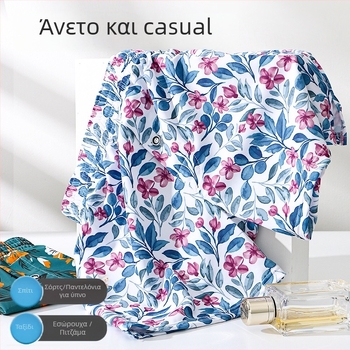 Ανδρικά σορτς πυτζάμας με floral εκτύπωση, χαλαρή γραμμή, 80–90% πολυεστέρας, μέση μεσαίου ύψους, γρήγορο στέγνωμα, διαπνοή, κατάλληλα για καλοκαίρι και φθινόπωρο