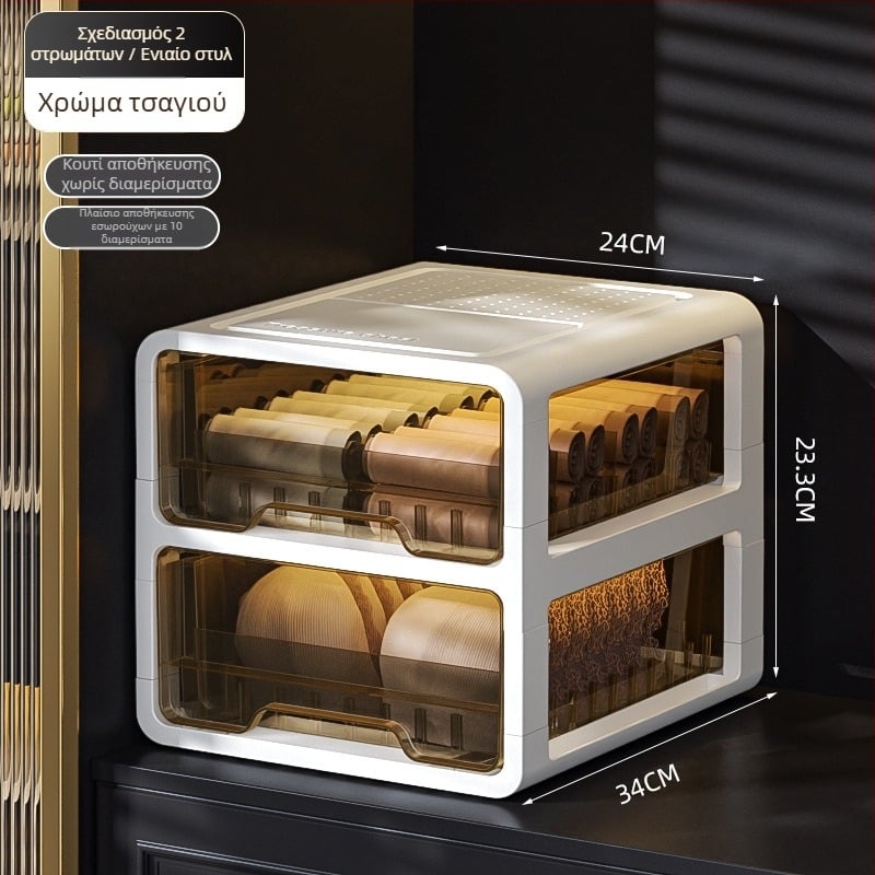 Διαφανής πλαστική συρταριέρα αποθήκευσης για ρούχα και εσώρουχα, μάρκα met, δυνατότητα εκτύπωσης λογότυπου, στυλ light luxury