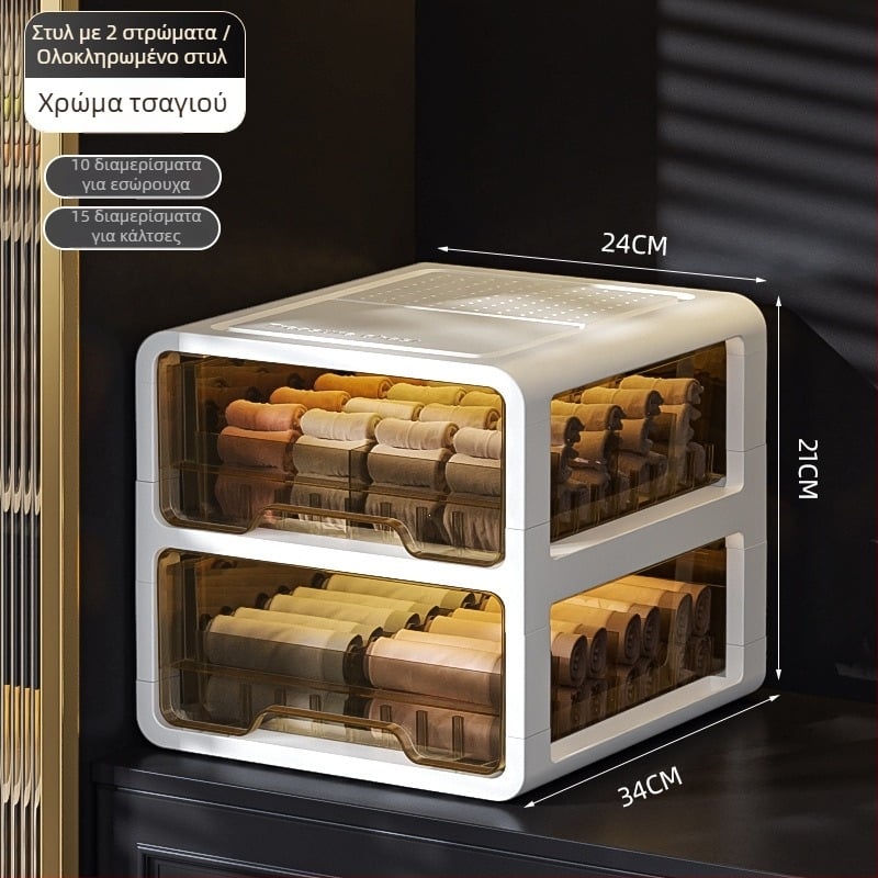 Διαφανής πλαστική συρταριέρα αποθήκευσης για ρούχα και εσώρουχα, μάρκα met, δυνατότητα εκτύπωσης λογότυπου, στυλ light luxury