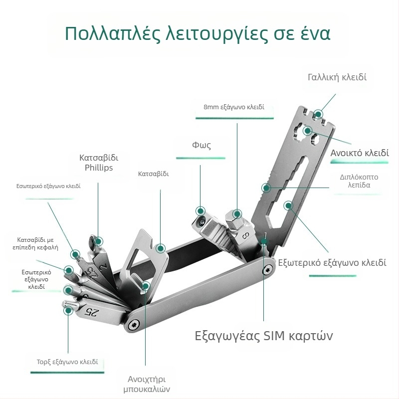 Πολυλειτουργικό εργαλείο ποδηλάτου (Υλικό: ανοξείδωτος χάλυβας 420 + αλουμίνιο; Σετ: 1; Βάρος: 0.191 kg; Εφαρμογή: εργαλεία ποδηλάτου)