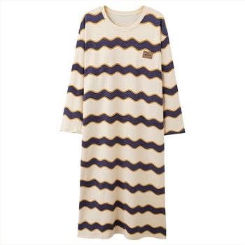 Νυχτικό φόρεμα από 100% βαμβάκι με μακριά μανίκια – στρογγυλός λαιμός, αναπνεύσιμη, μακριά φούστα, κατάλληλο για εξωτερική χρήση, φθινόπωρο 2025, μεγάλα μεγέθη